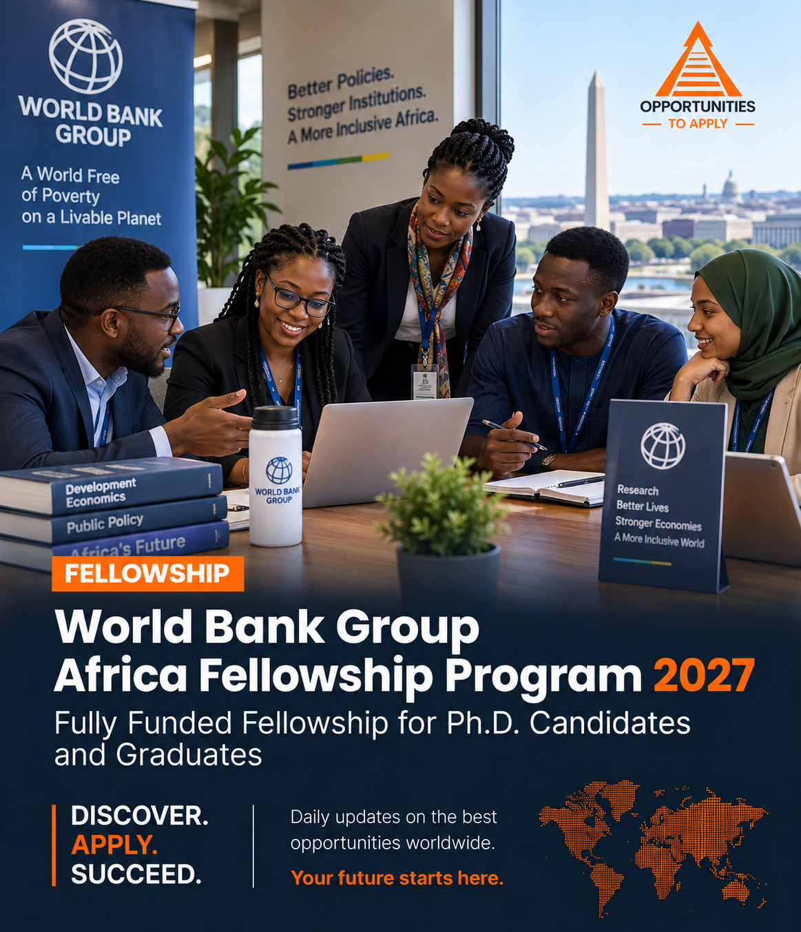 World Bank headquarters building representing the World Bank Group Africa Fellowship Program 2027 for Sub-Saharan African Ph.D. candidates and recent graduates.
