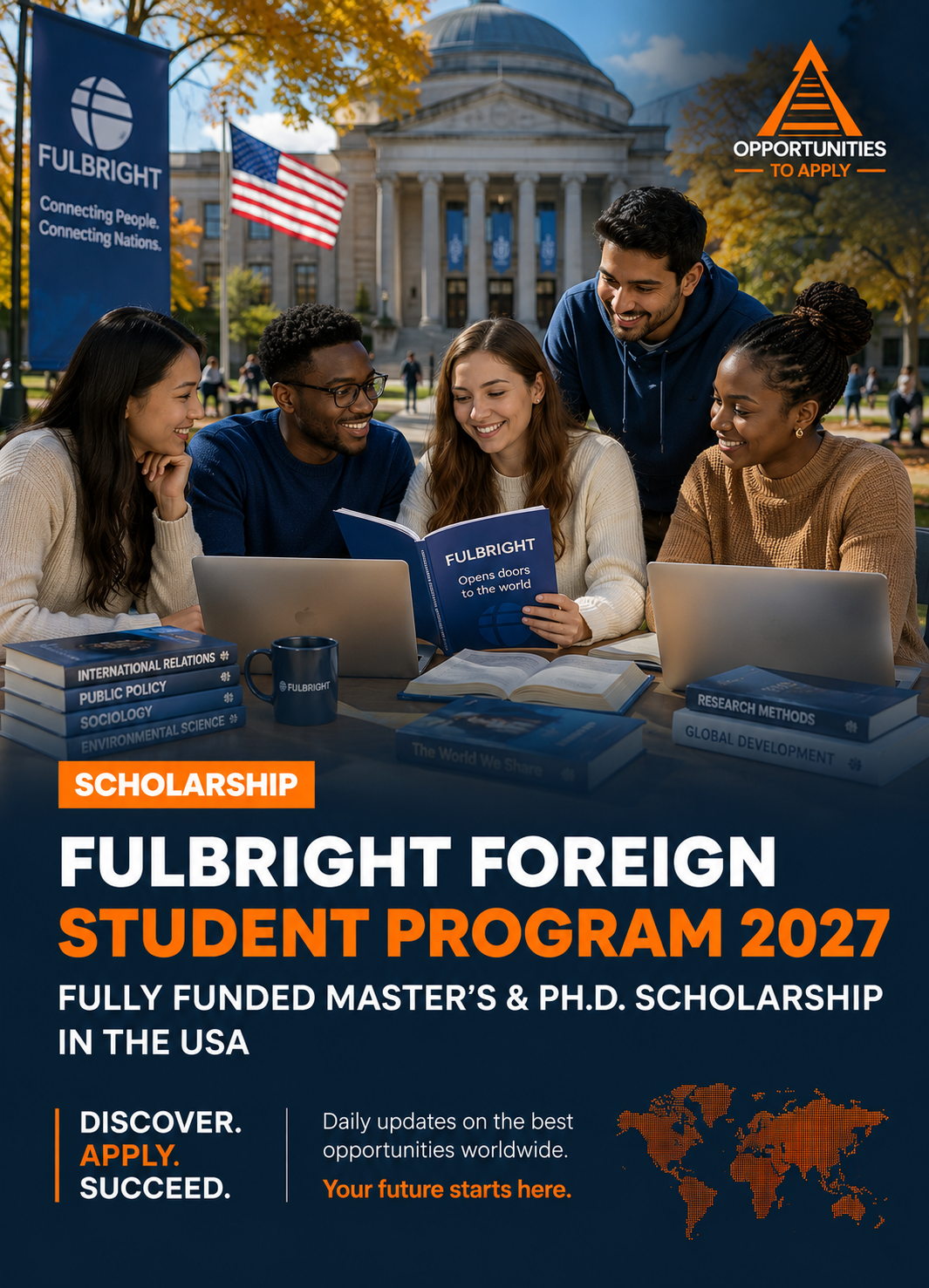 a diverse  group  of students studying  on  campus